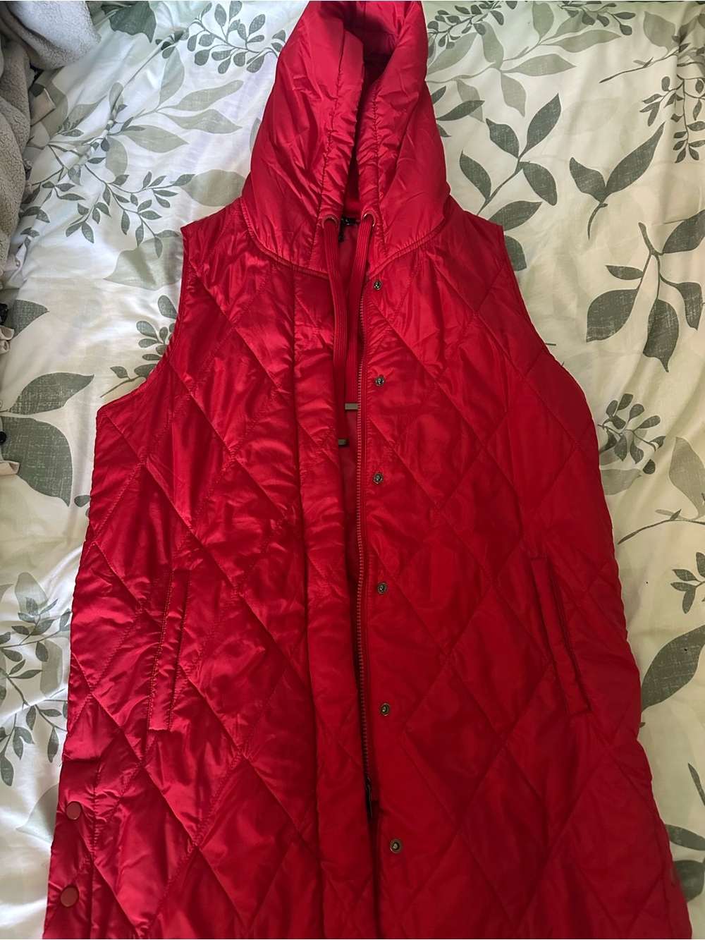 Tribal Red Quilted Hooded Puffer Vest